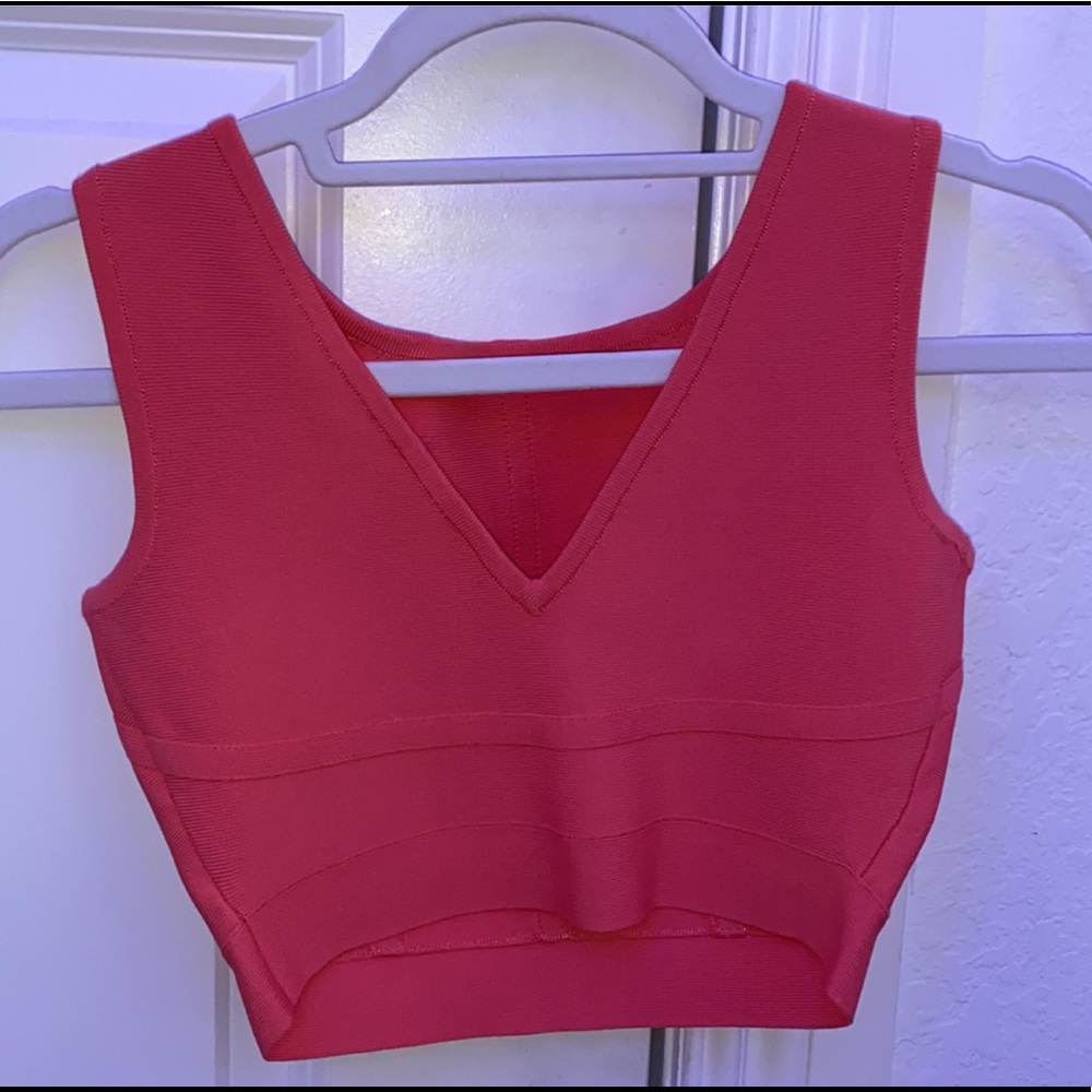 Hot Pink Tight V-neck Crop Top + Skirt